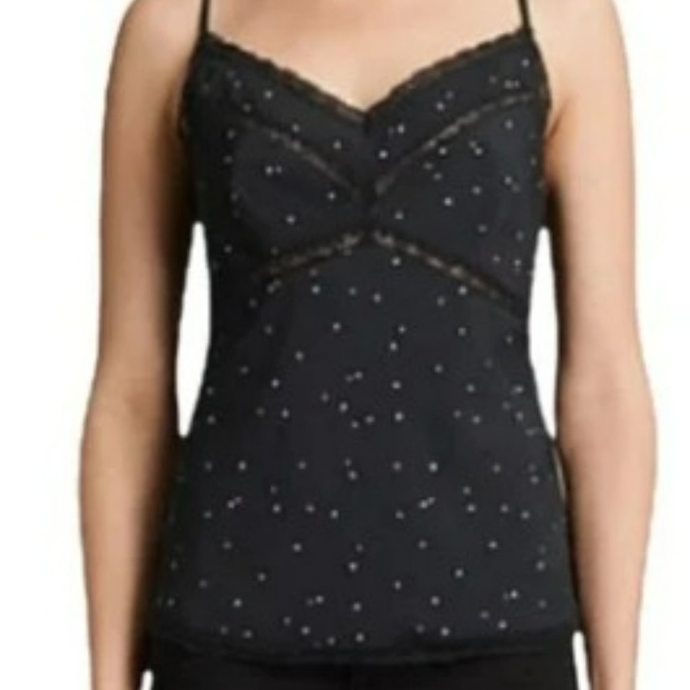 All Saints Sleeveless Black with Multicolor Stars Detail Cami Tank Top